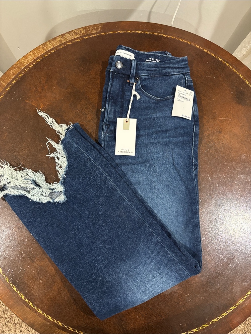 Good American Dark Blue Distressed Ankle Jeans
